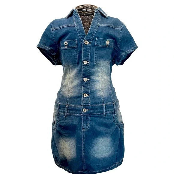 white christmas dresses Venus Womens Zip-Front Denim Dress main image 0